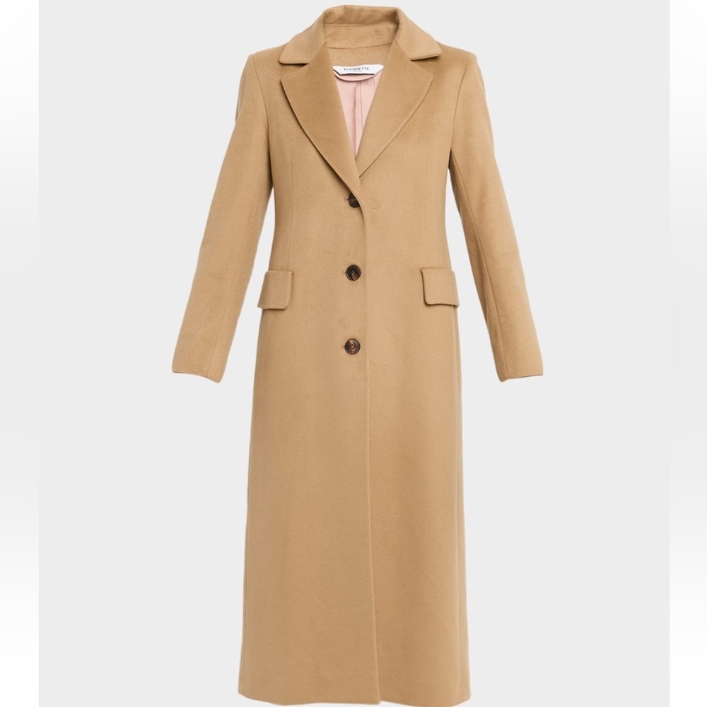 💫 FLEURETTE Mia Brown Camel Cashmere Classic Luxury Long Maxi Coat Trench Size 6 - Picture 4 of 12